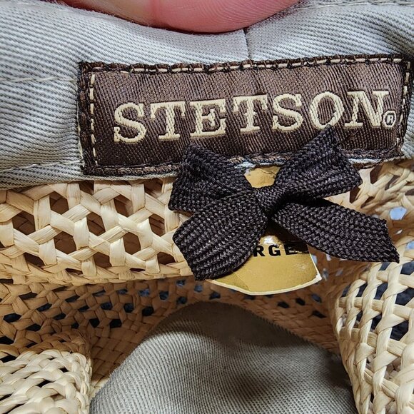 STETSON Airway Natural Straw Vented Panama Safari Hat Large Chin Strap Travel - Picture 14 of 16